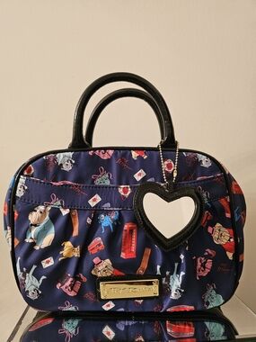 Betsey Johnson Navy Novelty Print Heart Charm Satchel